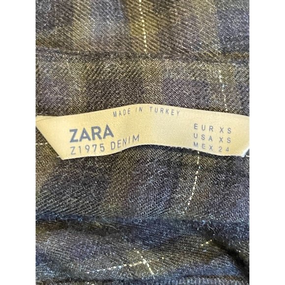 Zara Woman Checked Metallic Thread Dress Flowing Long Sleeve Green Size X Small - Picture 5 of 7